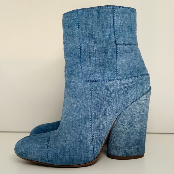Derek Lam 10 Crosby Blue Denim Patchwork Bootie Block Heel 6.5 - Picture 11 of 11
